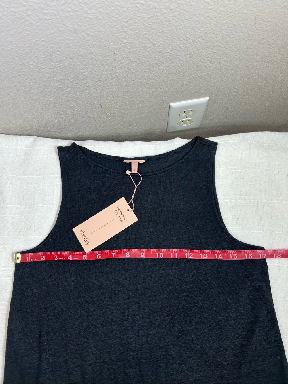 Eberjey Black Organic Linen Knit High Waisted Pant & Cropped tank Top Set S - Picture 14 of 16